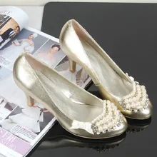 2016 Autumn and Winter Gold Wedding Dress Shoes High Heel Shoes Rhinestone Bridal Shoes Single Shoes