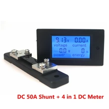 4 in 1 Combo Digital Ammeter Voltmeter DC 100V 50A Ampere Voltage Power Energy Tester Blue LCD Panel Module 50A 75mv Shunt
