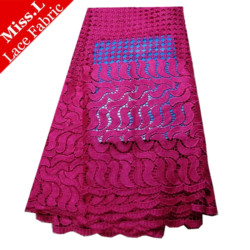 

Latest Plum Embroidered African Water Soluble Lace 5 Yards/Pcs Guipure Lace Fabric High Quality For African Tailored Lace Dress