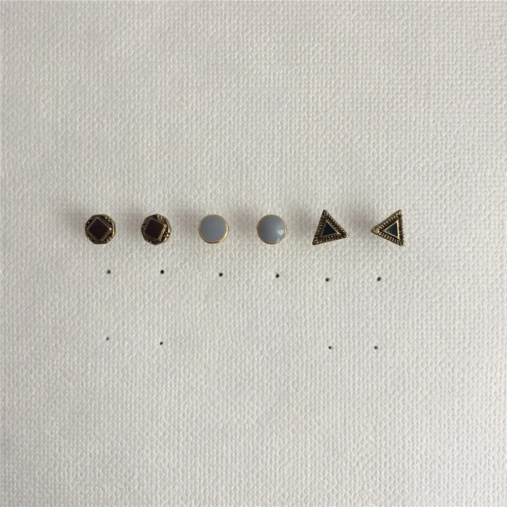 

VINTAGE WOMEN STUD EARRING SET ANTIQUE GOLD COLOR PLATING ROUND TRIANGLE WITH ENAMEL STUD EARRINGS FOR WOMEN GIRL