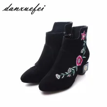 Женские удобные осенние ботильоны в стиле ретро с вышитыми цветами на среднем каблуке; брендовые дизайнерские винтажные короткие ботиночки; Bota Mujers