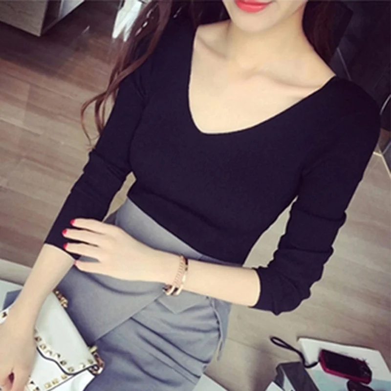 

Newly Women V-neck Knitwear Long Sleeve Sweater Casual Slim Fit Tops Autumn Oufits DO99