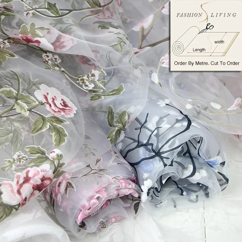 280cm Wide Organza Floral Print Fabric By The Yard Beach Dress Fabric