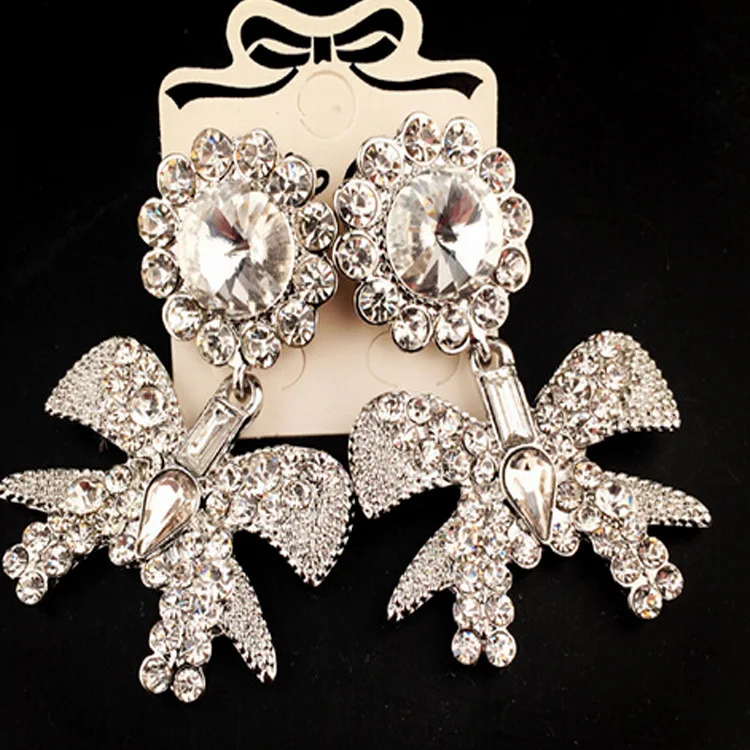 

Large Lovely Rhinestone crystal bow big earrings for women
