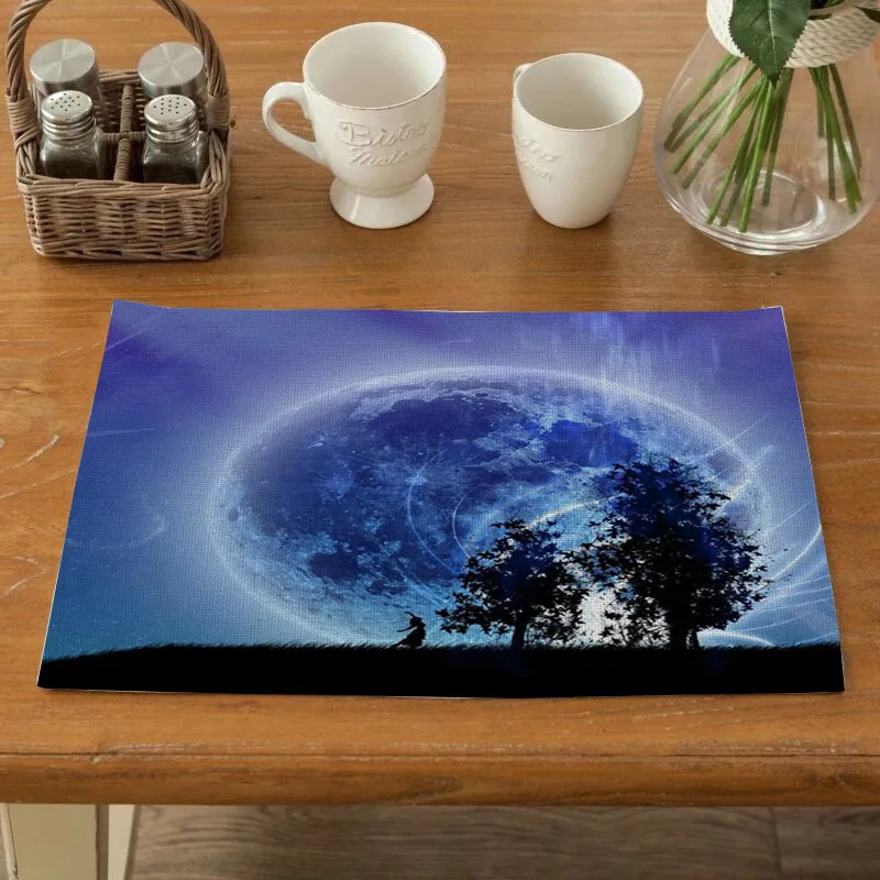 

Blue Planet Pattern Heat Resistant Kitchen Dinning Stripe Table Placemats for Table Mat Manteles Doilies Cup Mats Coaster Pad
