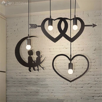 

JW_Nordic Modern Minimalist Iron Chandeliers Creative Love Pendant Lamp Bedroom Restaurant Cafe Bar Indoor Lighting Decoration