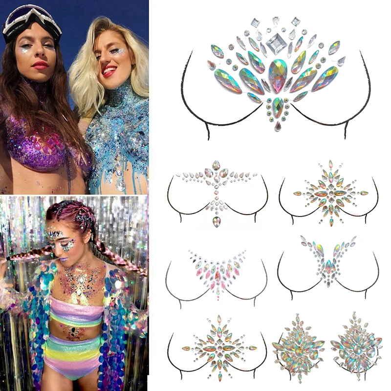 

1Pcs Self Adhesive Nipple Cover Crystal Bra Stickers Invisible Bra Pad Chest Breast Petal Crystal Beads Stickers Bra Accessories