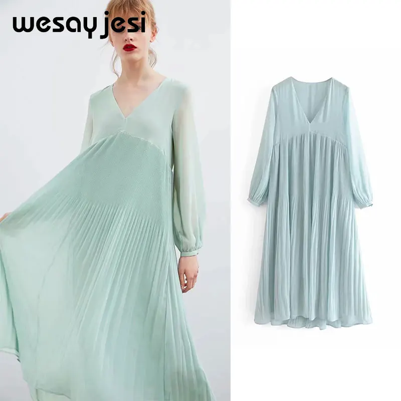 

2019 dress women vestidos England style a-line long sleeve solid draped ankle-length streetwear vestidos de fiesta party dress