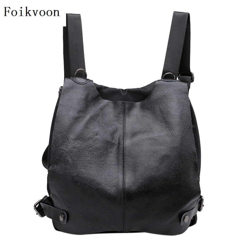 

Foikvoon Luxury Woman Backpack College Split Leather Popular Ladies Travel Bags Solid Color Practical Women Backpack Bags