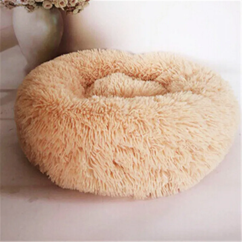 Модный однотонный искусственный мех, круглая форма, Cuddler, кошка, собака, кровать, теплый плюшевый коврик для собак и щенков демисезонная одежда для домашних животных, кровать - Цвет: Apricot