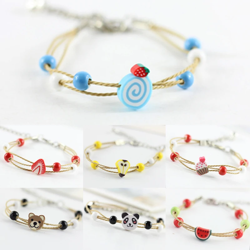 

1pc New Cute Ladies Kawaii Jumbo Women Girl Bracelet Cartoon Simple Colorful Sisters Animal Fruit Soft Pottery Jewelry