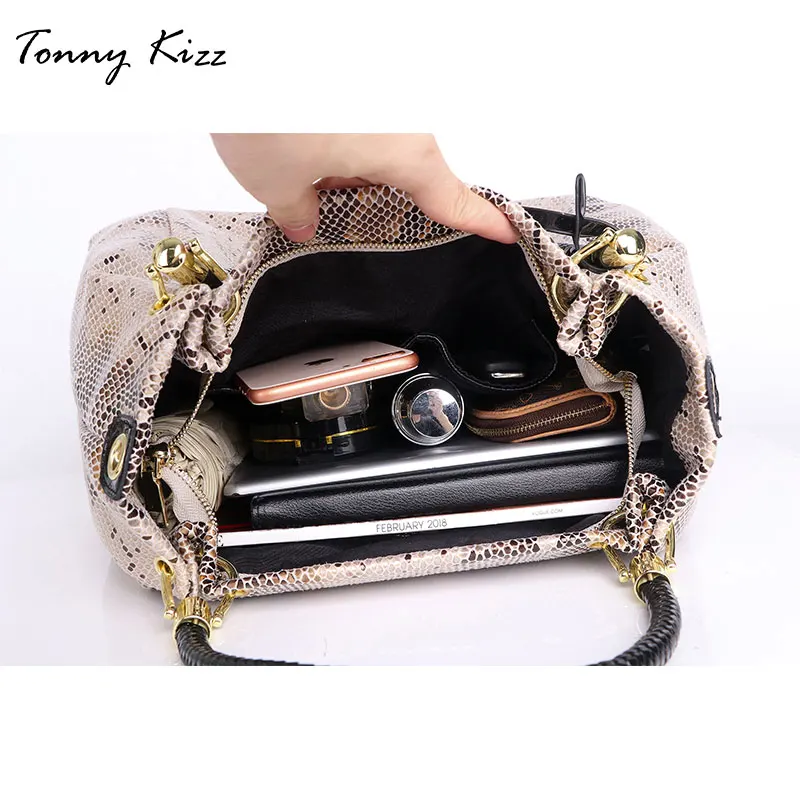 Tonny Kizz классическая сумка женская в ручках с короткими ремнями,сумки женские с узором змеи из высококачественой кожи,сумка для женщин на плечо большой ёмкости
