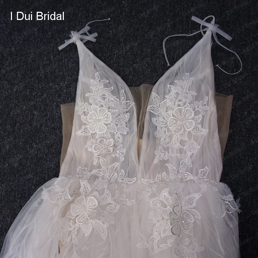 Сплит ноги свадебное платье Короткое внутри длинное снаружи цветочное кружево с галстуком-бабочкой свадебное платье