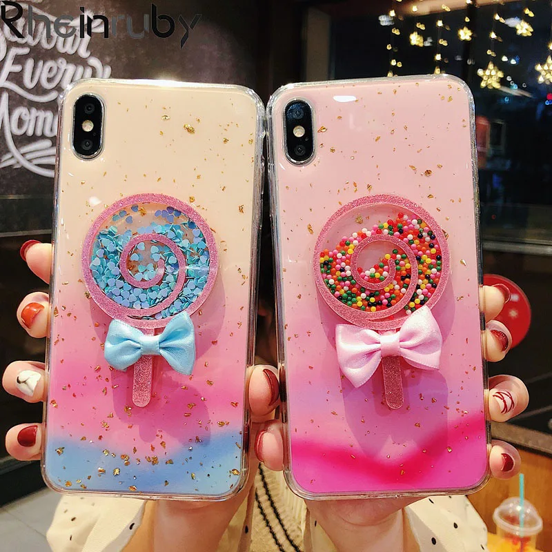 

Rheinruby Bling Glitter Silicone Case For iPhone 6 6S 7 8 Plus XS Max XR X Cases Cute Cat Ice Cream Epoxy Quicksand Soft Cover