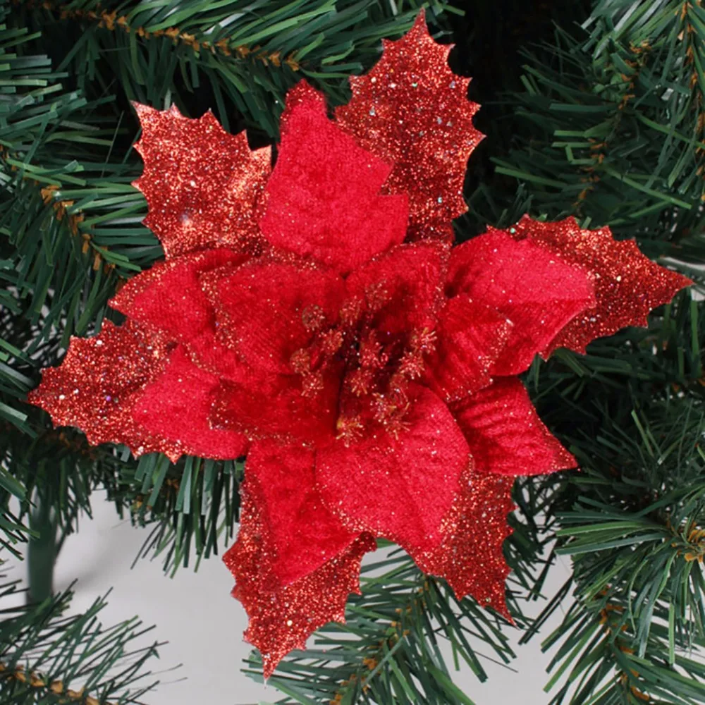 10pcslot 17cm redgoldensilver exquisite artificial christmas flowers xmas tree wreaths decor ornament in artificial dried flowers from home garden on - Red Christmas Flower 10pcslot 17cm redgoldensilver exquisite artificial christmas flowers xmas tree wreaths decor ornament in artificial dried flowers from home garden on - Red Christmas Flower