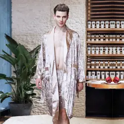 Новый стиль Пижама Мужская Летняя имитация шелка с длинными рукавами халат Мужская домашняя одежда