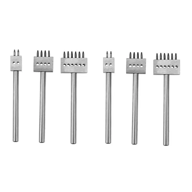 Leather Punch Tool 3PCS 6mm 2/4/6 Prong Leather Craft Tools DIY Row Circular Cut Hole Stitched Hole Spacing Hand Tool