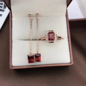 

Fidelity Natural 5*7mm garnet s925 sterling silver fine jewelry sets for women natural red gemstone earring rings Pendant