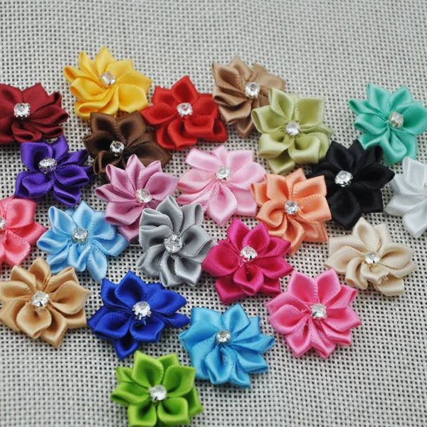 

40pcs Upick satin ribbon flowers bows with Appliques Craft DIY Wedding E14