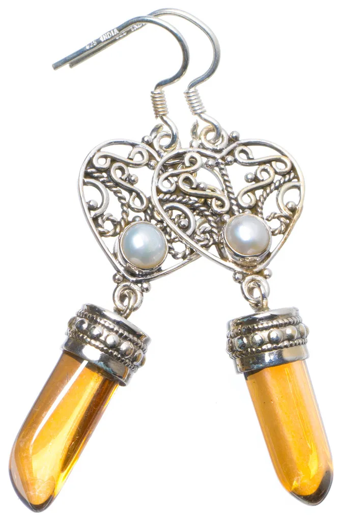 

Natural Smoky Quartz and River Pearl Handmade Unique 925 Sterling Silver Earrings 2.25" X4903