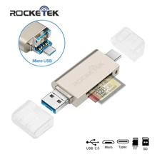Rocketek usb 2,0 Алюминиевый кардридер для карт памяти OTG type c адаптер кардридер для micro SD/TF microsd ридеры ноутбук компьютер