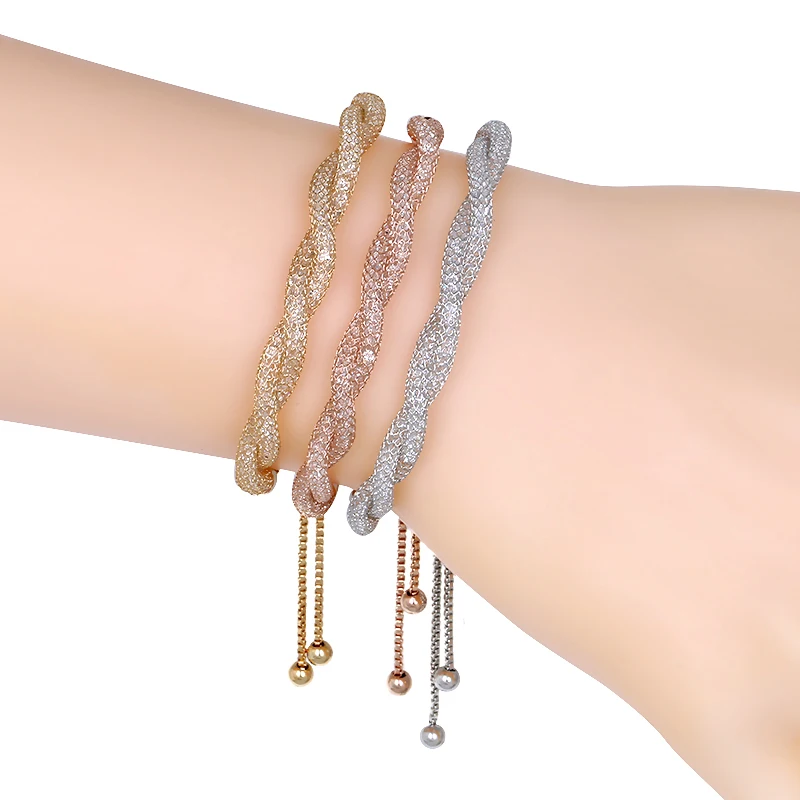 

2 Rows Tied Shinning Tiny Cubic Zirconia Crystal Bezel Setting Adjustable Bracelets for Women in Assorted