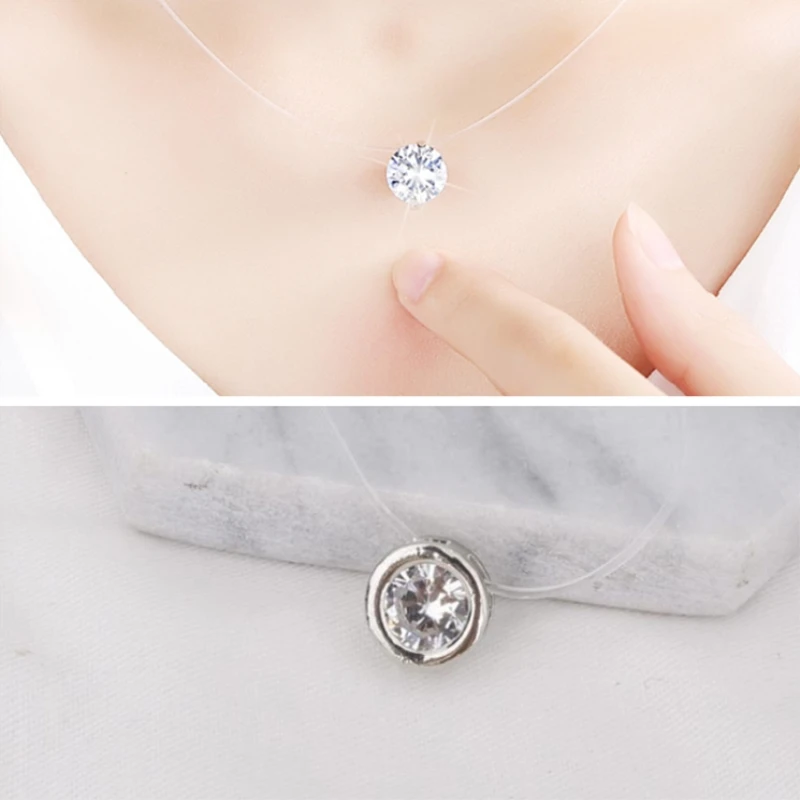 

Fashion Women Elegant Dazzling Zircon Necklace Jewelry Simple Pendant Neck Chain Invisible Transparent Fishing Line Necklace