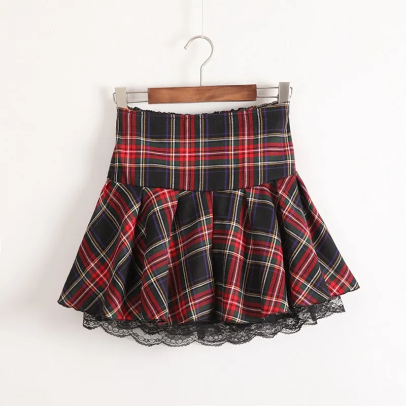 

Japanese School Uniform For Girls Plaid Pleated Skirt Students School Uniform Mini Lace Skirts Plus Size XXXL Clothes