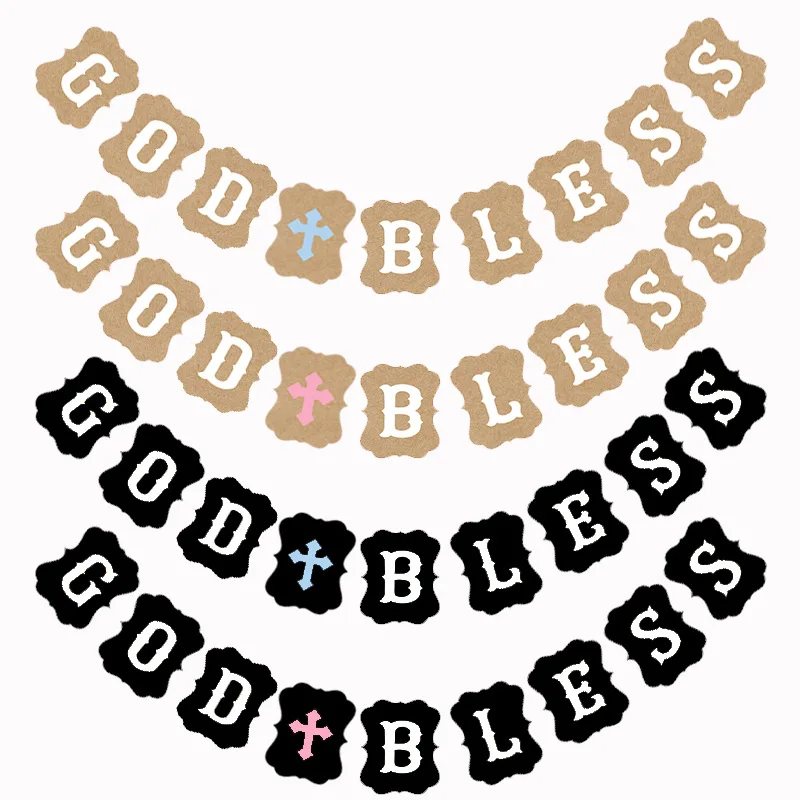 

Easter God Bless Cross Paper Banner Garland Bunting Baptism Forked Boy Girl first Holy Communion Party Christening Decoration