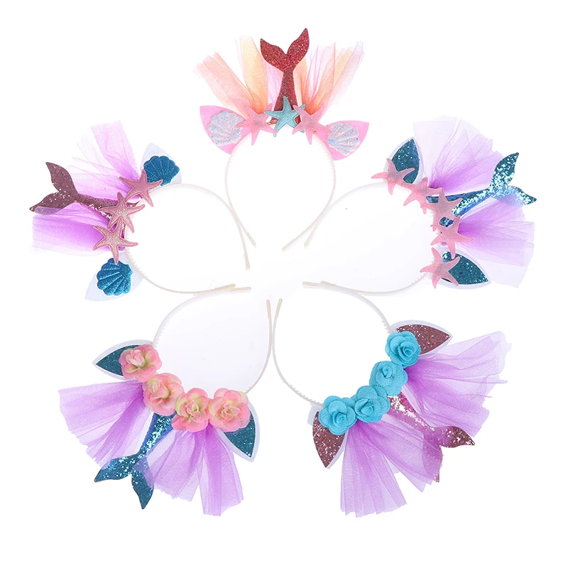 Принадлежности для дня рождения русалки Морская звезда повязка на голову "Принцесса" Радуга Русалка Цветок Головные уборы пляжная тема вечерние аксессуары для волос