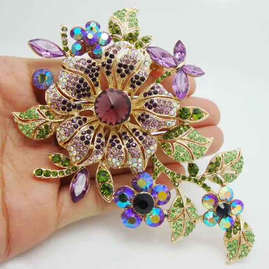 Новое поступление элегантный фиолетовый цветок из страз-кристаллов брошь булавка для женщин