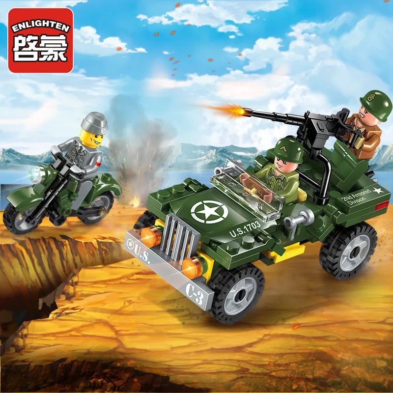 

ENLIGHTEN 1703 99Pcs Legoings Military Series WWII Containment Scouts Figure Building Blocks Bricks Building Toys For Children