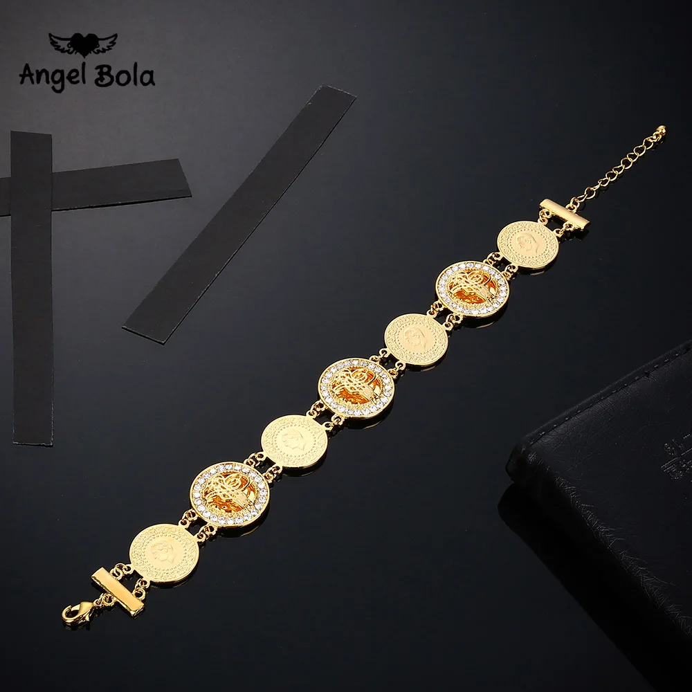 

AAA Crystal Coin Allah Bracelet for Women/Men Gold Color Turkey Muslim Bangle Arab,Turks Jewelry Middle East/Africa Never Faded