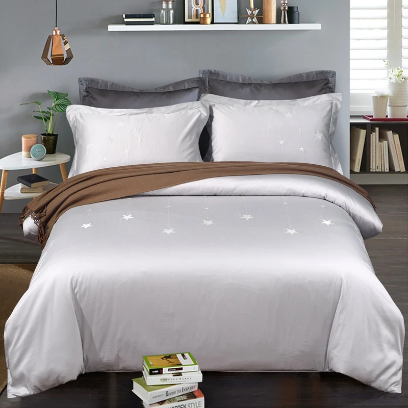 

Embroidery Starry Sky King Queen Size 60 Long-staple cotton Bedding Set Solid Color Duvet Cover Bed Linen Bed sheet Pillowcases