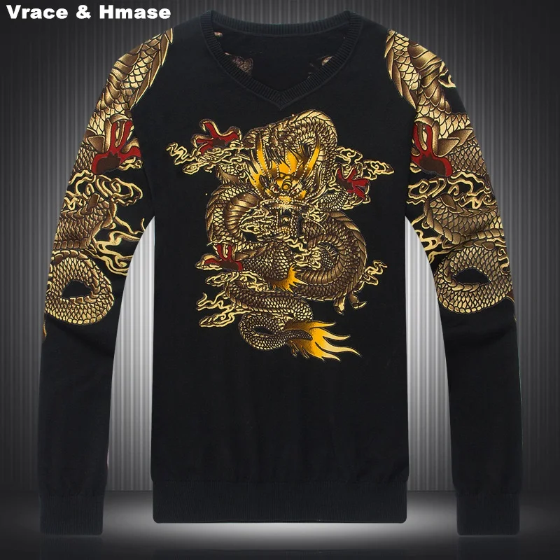 

Chinese style personality domineering dragon pattern printing sweater 2016 Autumn new fashion high elasticity sweater men M-XXXL