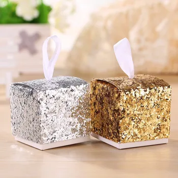 

Faveurs Et Cadeaux Boite De Bonbons Paillettes Botes de Faveur Avec Ruban Partie 48 pcs