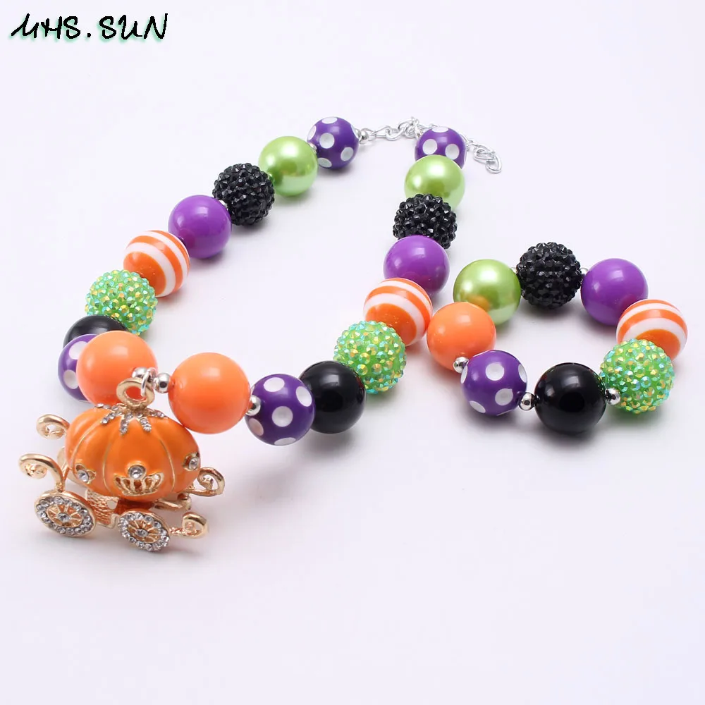 Girl’s Pumpkin Halloween Chunky Bubblegum Necklace Jewelry Beads Toddler Baby
