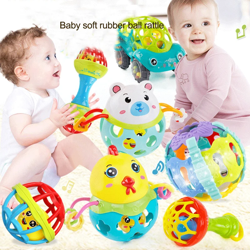Baby handbell newborn boys girls infant soft cute juguetes de bebes toys 12 months soft plastic grasp jingle ring ball stroller