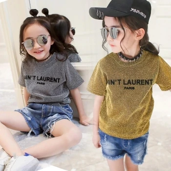 

teenage 11 12 10 american style baby girls clothes letter print kids shirts for girl children clothing bling bling t shirt gray