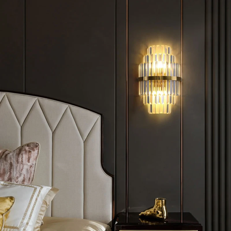 

Modern gold crystal wall sconces lighting AC110-240V bedroom living room wall light bedside decor led wall lamps