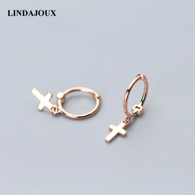 

Fashion Real 925 Sterling Silver Cross Charm Stud Earrings For Women Small Studs Earring