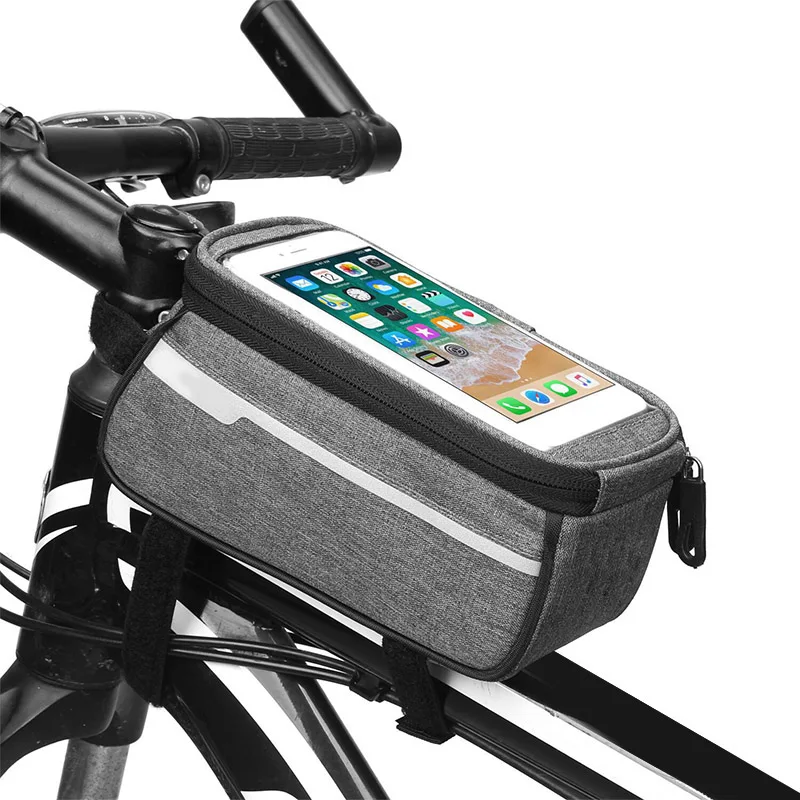 

6 Inch MTB Road Bicycle Bags Touch Screen Rainproof Nylon Bags Cycling Reflective Front Top Tube Bike Cell Phone Cases