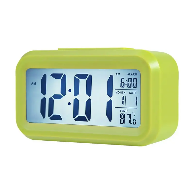 Цифровой будильник светодиодный Повтор Настольные часы электронные умные часы бесшумные часы Подсветка дисплей Температура и календарь функция повтора - Цвет: green