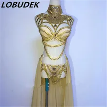 Новинка женский sexy костюмы золотой серебряный ночной клуб DS Показать силу вечерние современный стали Jazz оккупации танцор певец бар