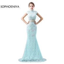 New Arrival High Neck Mermaid Party dresses 2018 Lace Evening dress Illusion Evening gowns Vestido de festa abendkleider