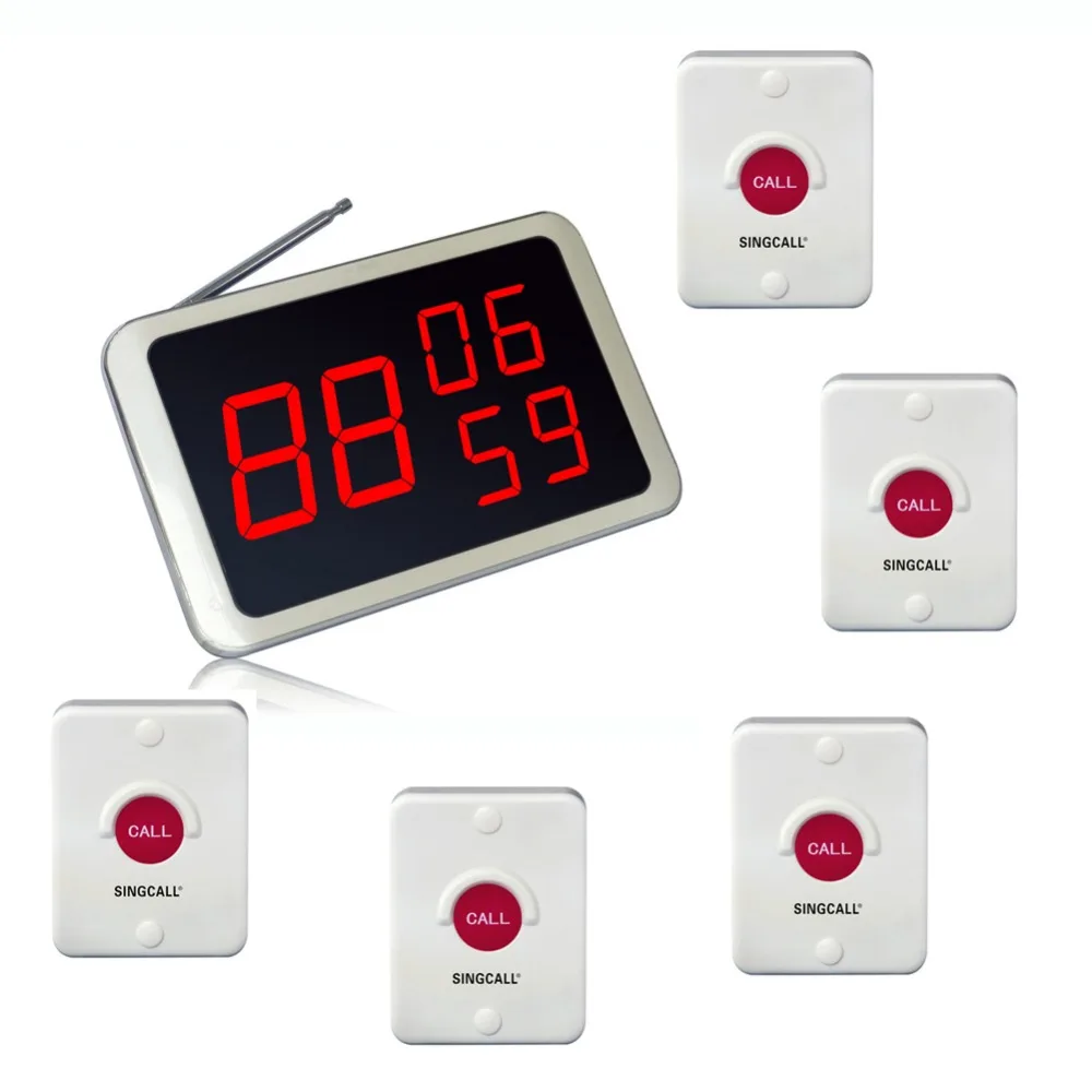 

SINGCALL. Wireless Service Calling, hotel system,can be fixed on wall, Pack of 5 pcs of pagers and 1 pc Display Receiver