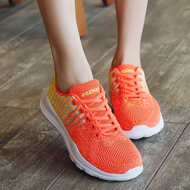 

New Women Light Sneakers Breathable Flying Running Shoes Outdoor Orange Flats Comfortable Flexible Sport Loafers Deportiva