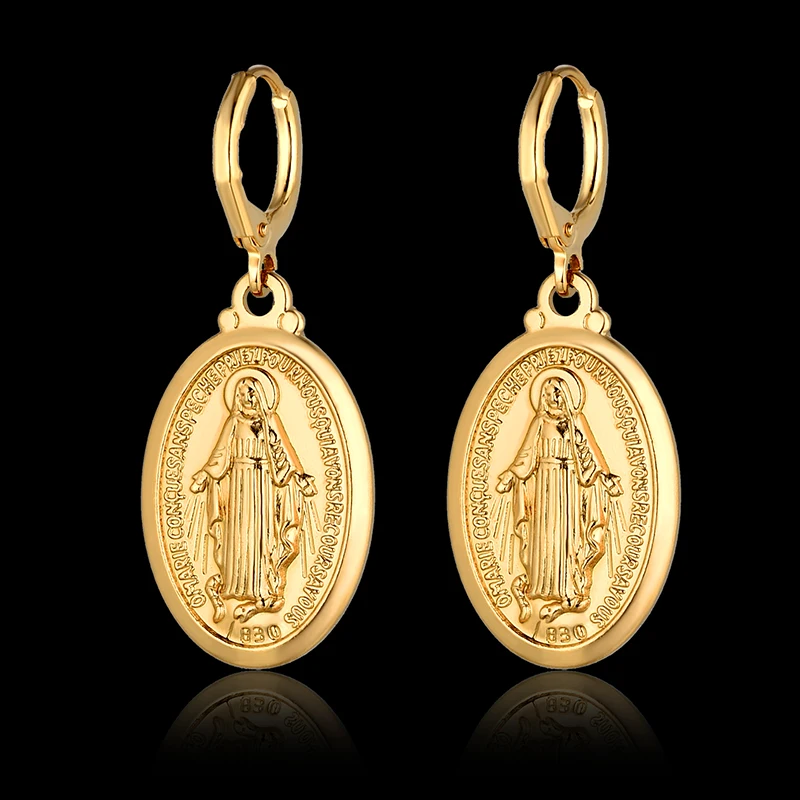 

Religious Virgin Mary Drop Earrings For Women Gold Color Madonna Dangle Earrings Christian Jewelry Mother Gift