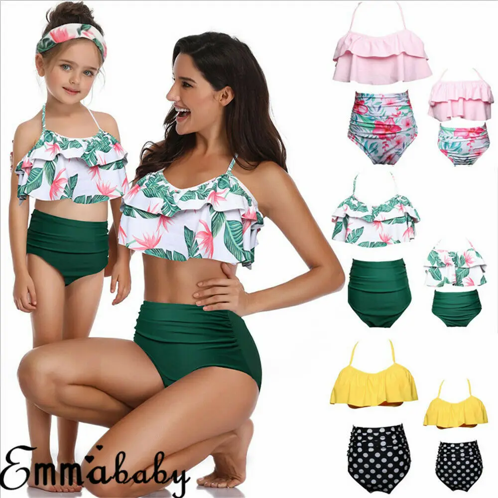 

Hot Summer Mother and Daughter Matching Swimming Costume Padded Monokini Swimsuit Swimwear Push Up Bikini Set