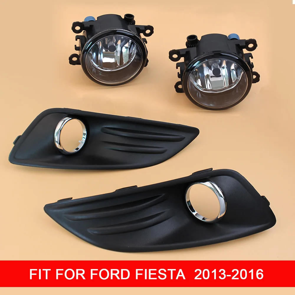 

1 Pair 12V Car Fog Lamp Assembly with Fog Light Chrome Covers and Wire Relay Switch Button for Ford Fiesta 2013 2014 2015 2016